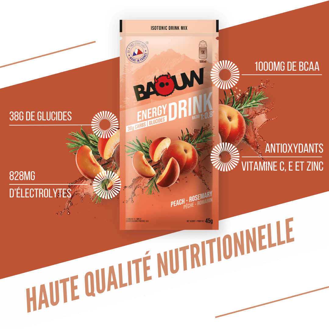 BAOUW ISOTONIC Bebida Energética (45g) Melocotón/Rosmillo