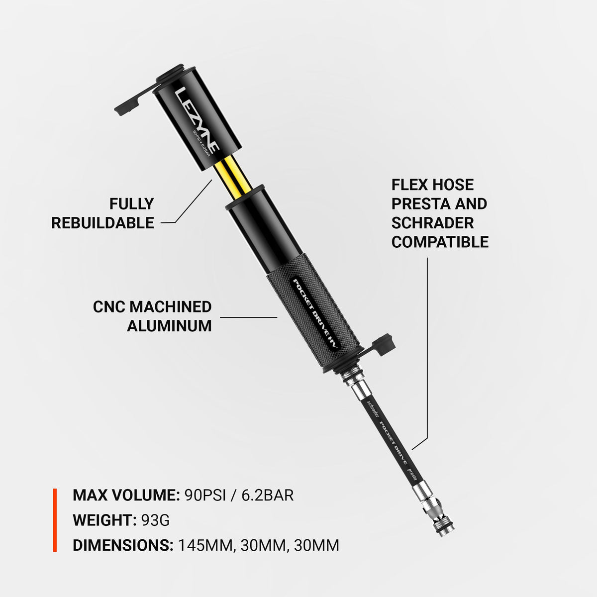 Bomba de mano LEZYNE POCKET DRIVE HV LOADED negra