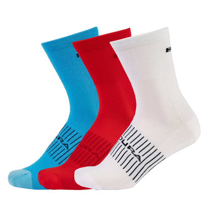 Calcetines ENDURA COOLMAX RACE 3 Pares Blanco/Azul/Rojo
