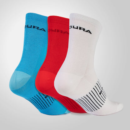 Calcetines ENDURA COOLMAX RACE 3 Pares Blanco/Azul/Rojo