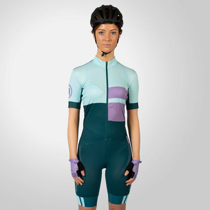 Maillot ENDURA FS260 PRINT Mujer Mangas Cortas Verde/Violeta