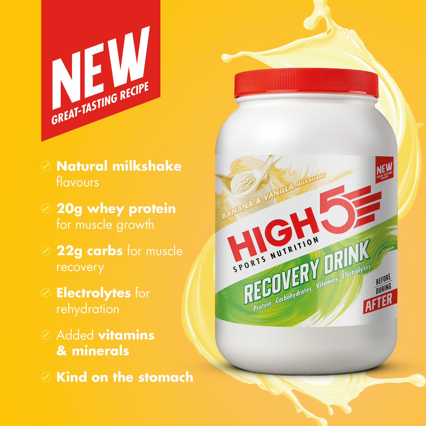 BEBIDA DE RECUPERACIÓN High5 (450g) Batido de Plátano y Vainilla