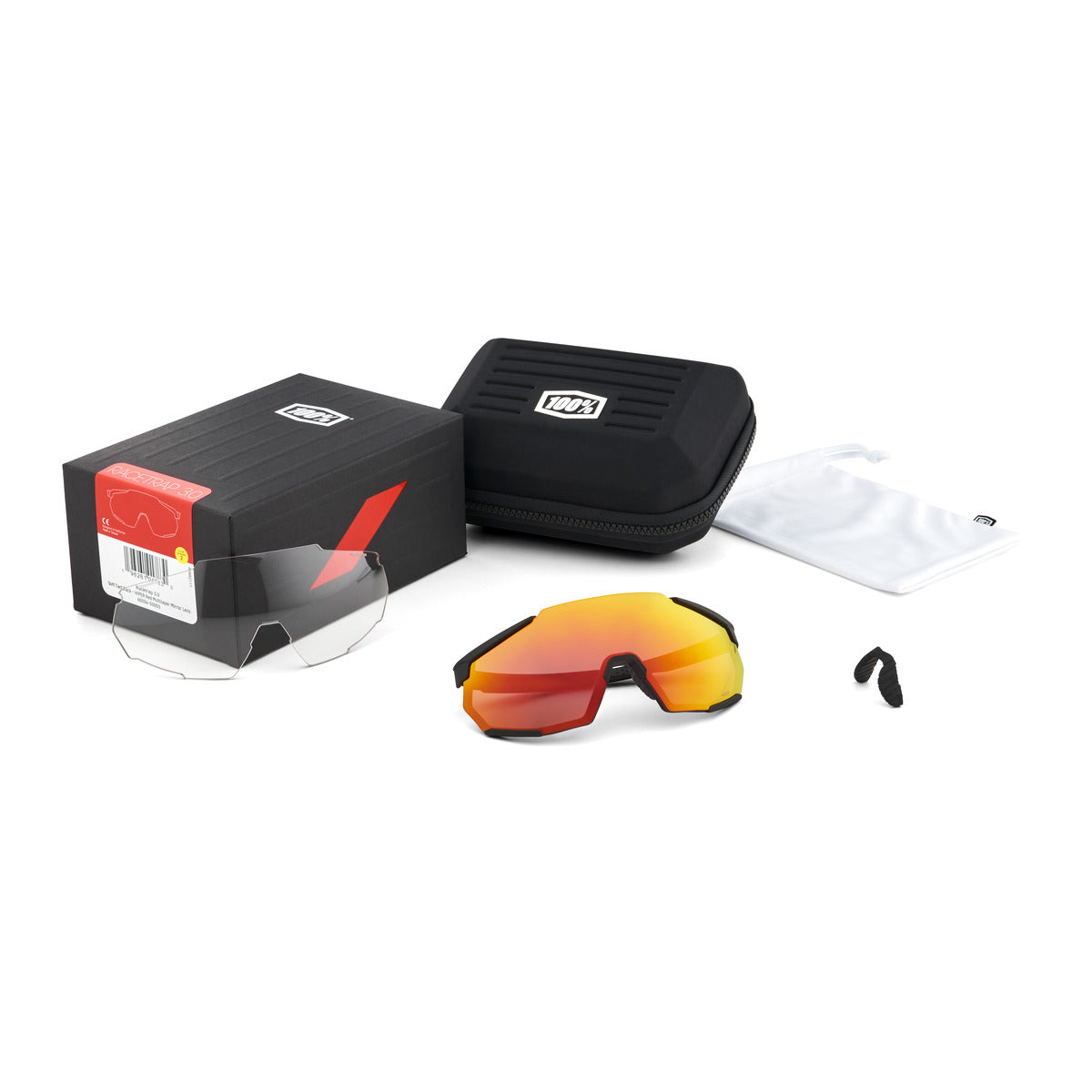 Gafas 100% RACETRAP 3.0 Soft Tact Negro Hiper Multicapa Espejo Rojo