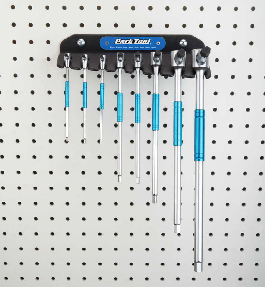 Soporte mural Park Tool THH-1 fijado a un panel perforado