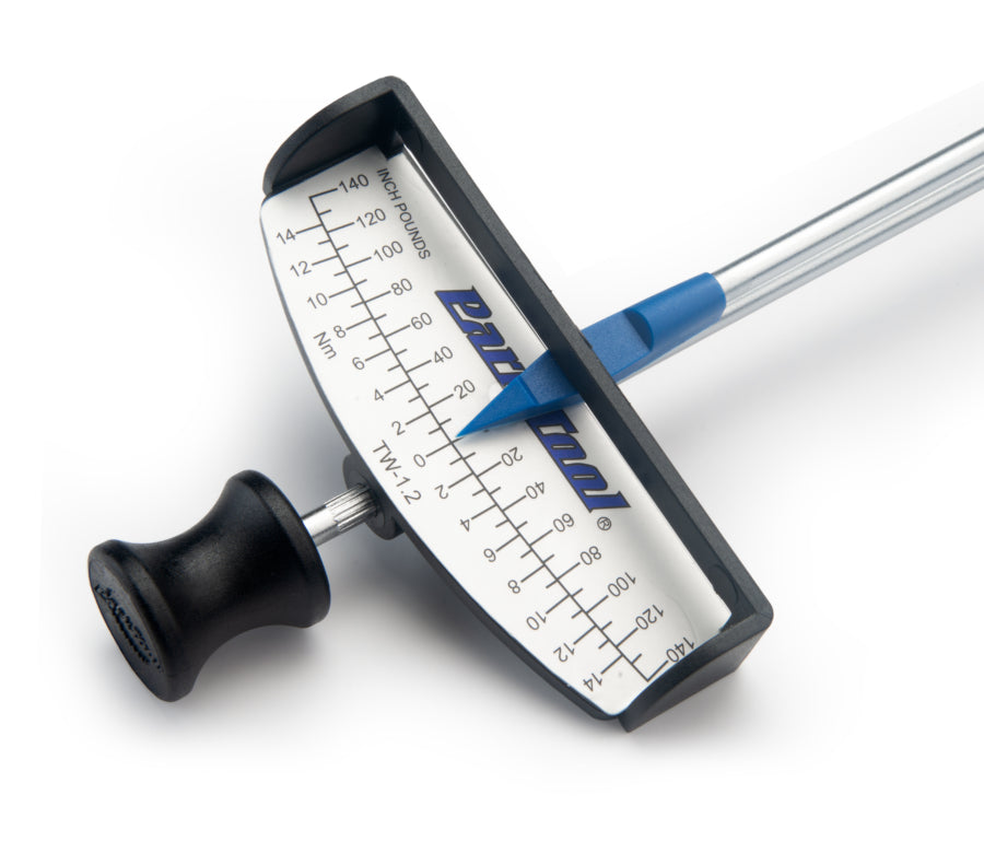Primer plano de la escala de lectura de la Park Tool TW-1.2