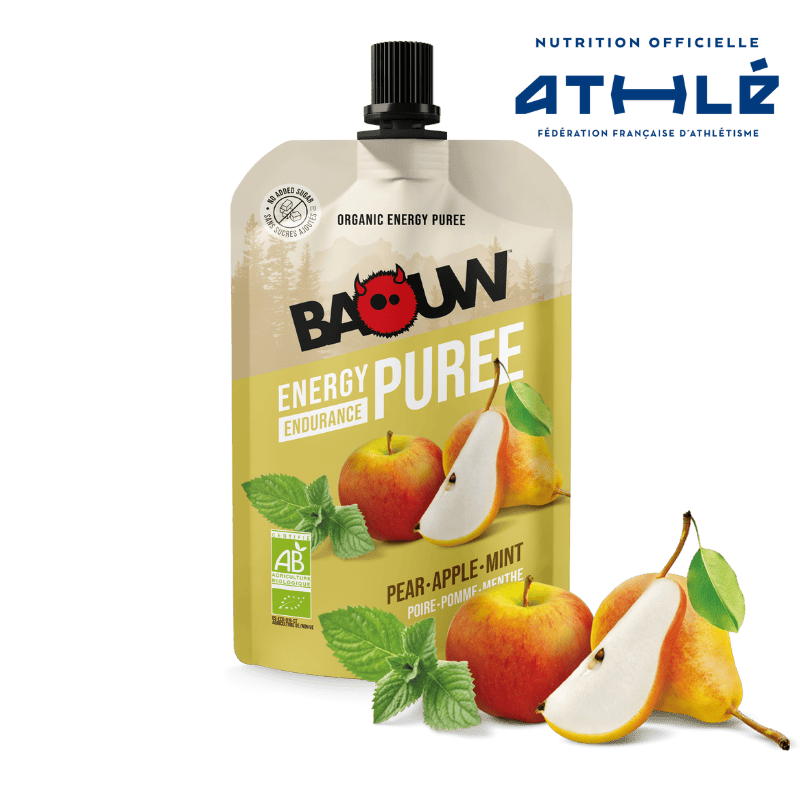 BAOUW Puré Energético de Frutas Receta Ecológica Pera/Manzana/Menta (90g)
