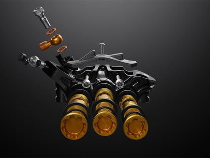 Par de frenos HOPE TECH 4 EVO V6Ti con latiguillos metálicos - Edición limitada negro/dorado