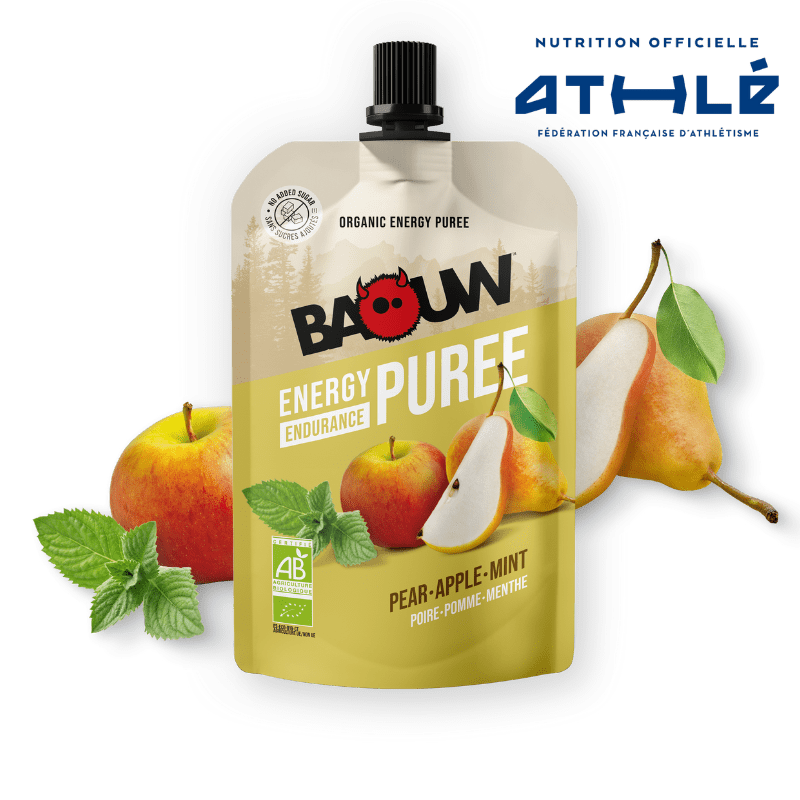 BAOUW Puré Energético de Frutas Receta Ecológica Pera/Manzana/Menta (90g)