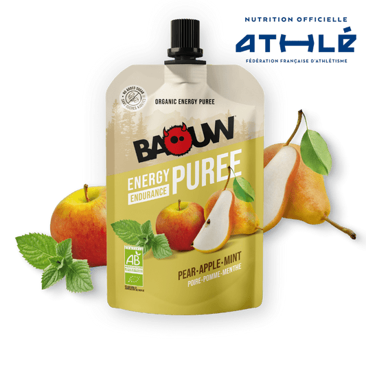 BAOUW Puré Energético de Frutas Receta Ecológica Pera/Manzana/Menta (90g)