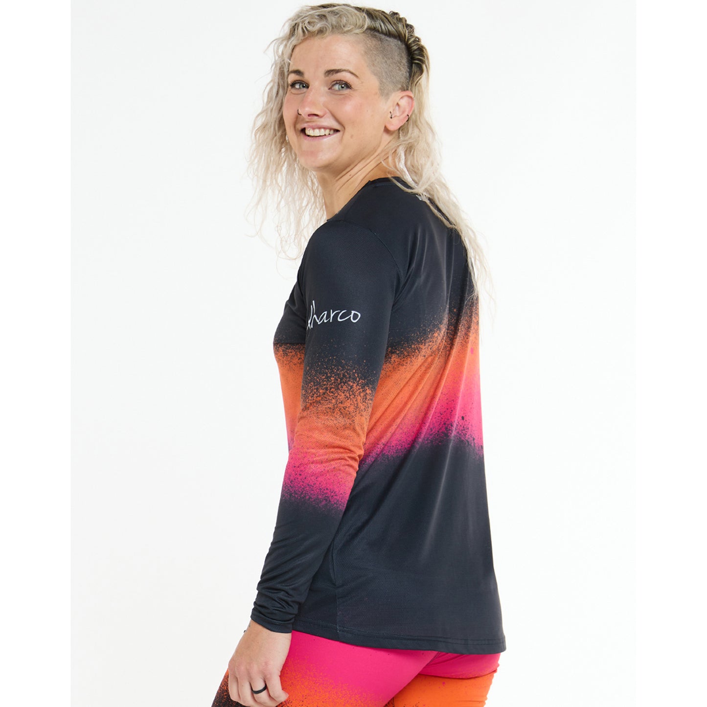 Maillot de manga larga de mujer DHARCO RACE BLACK SNAKE Negro/Naranja
