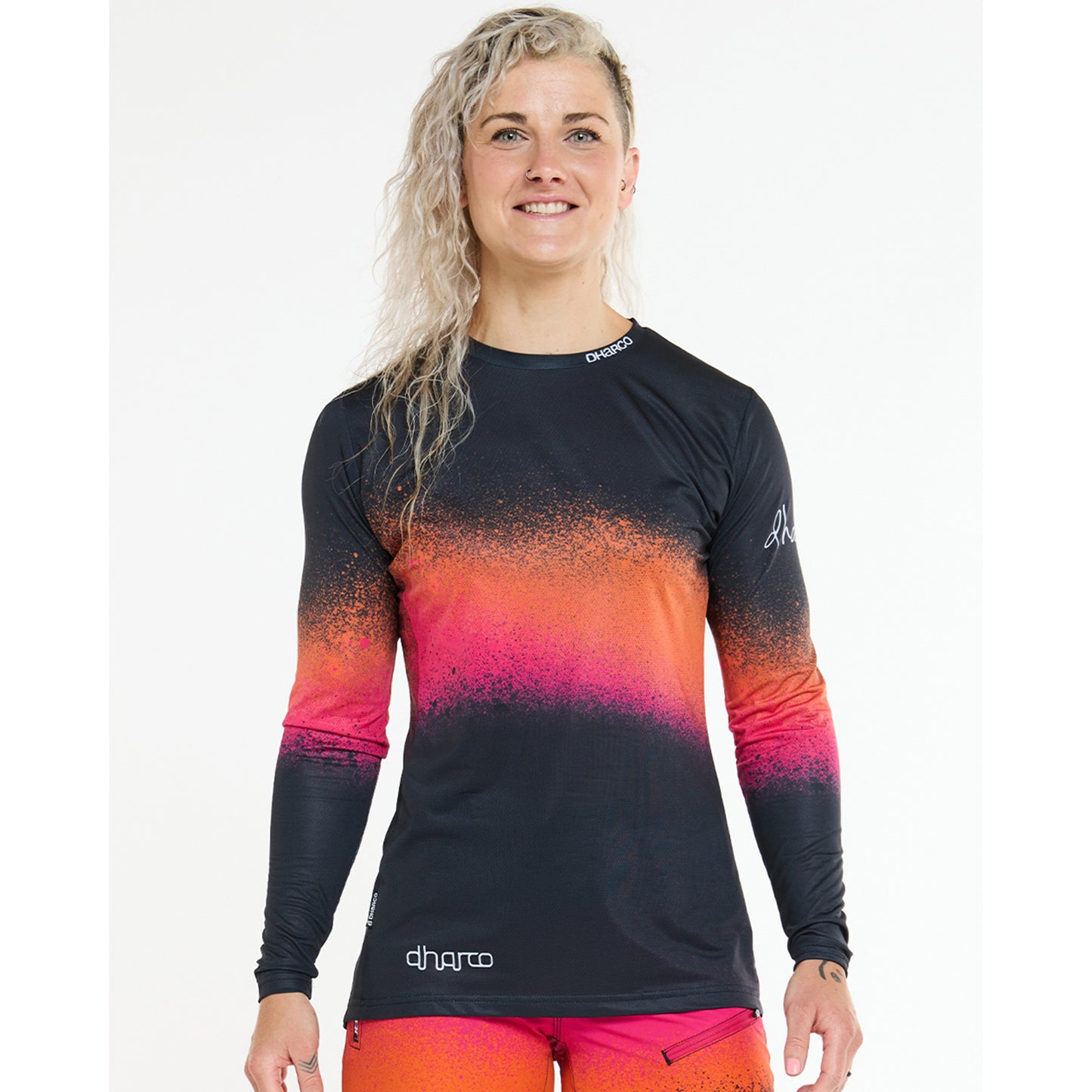 Maillot de manga larga de mujer DHARCO RACE BLACK SNAKE Negro/Naranja