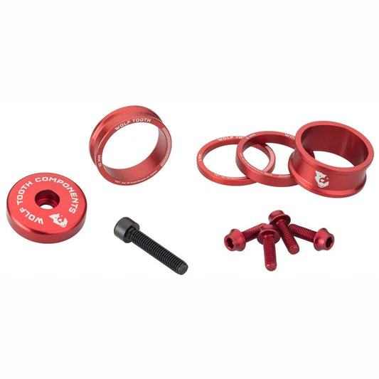 Kit de separadores, tapa de potencia y tornillos WOLFTOOTH BLING KIT Rojo