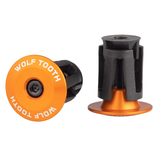Par de tapones para manillar WOLF TOOTH de aluminio anodizado naranja