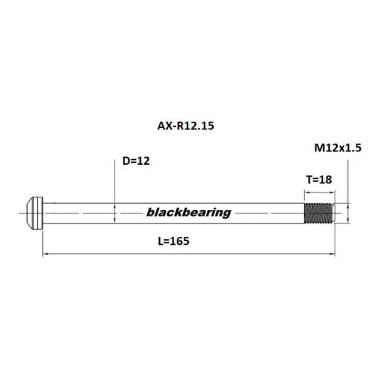 Axe de Roue Arrière BLACKBEARING 12x142 mm (12mm-165-M12x1.5-18mm)