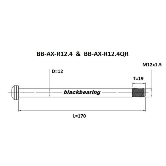 Axe de Roue Arrière BLACKBEARING 12x142/148 mm(12mm-170-M12x1.5-18mm)