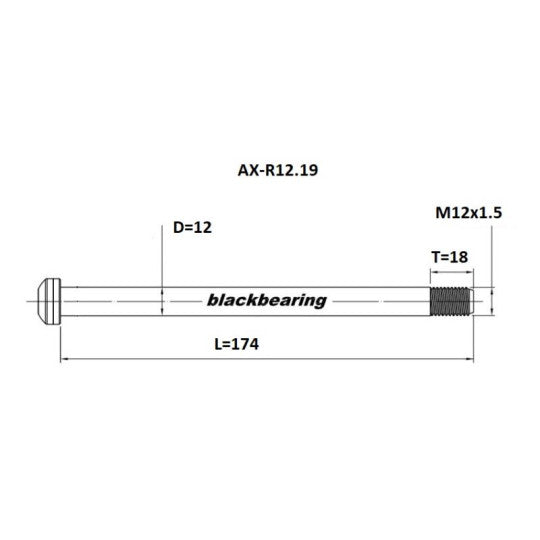 Axe de Roue Arrière BLACKBEARING 12x142/148 mm (12mm-174-M12x1.5-18mm)