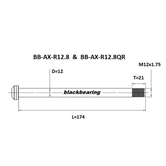 Axe de Roue Arrière BLACKBEARING 12x148 mm (12mm-174-M12x1.75-21mm)