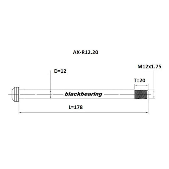 Axe de Roue Arrière BLACKBEARING 12x148 mm (12mm-178-M12x1.75-20mm)