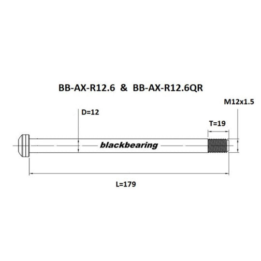 Axe de Roue Arrière BLACKBEARING 12x148 mm R12.6 (12mm-179-M12x1.5-19mm)