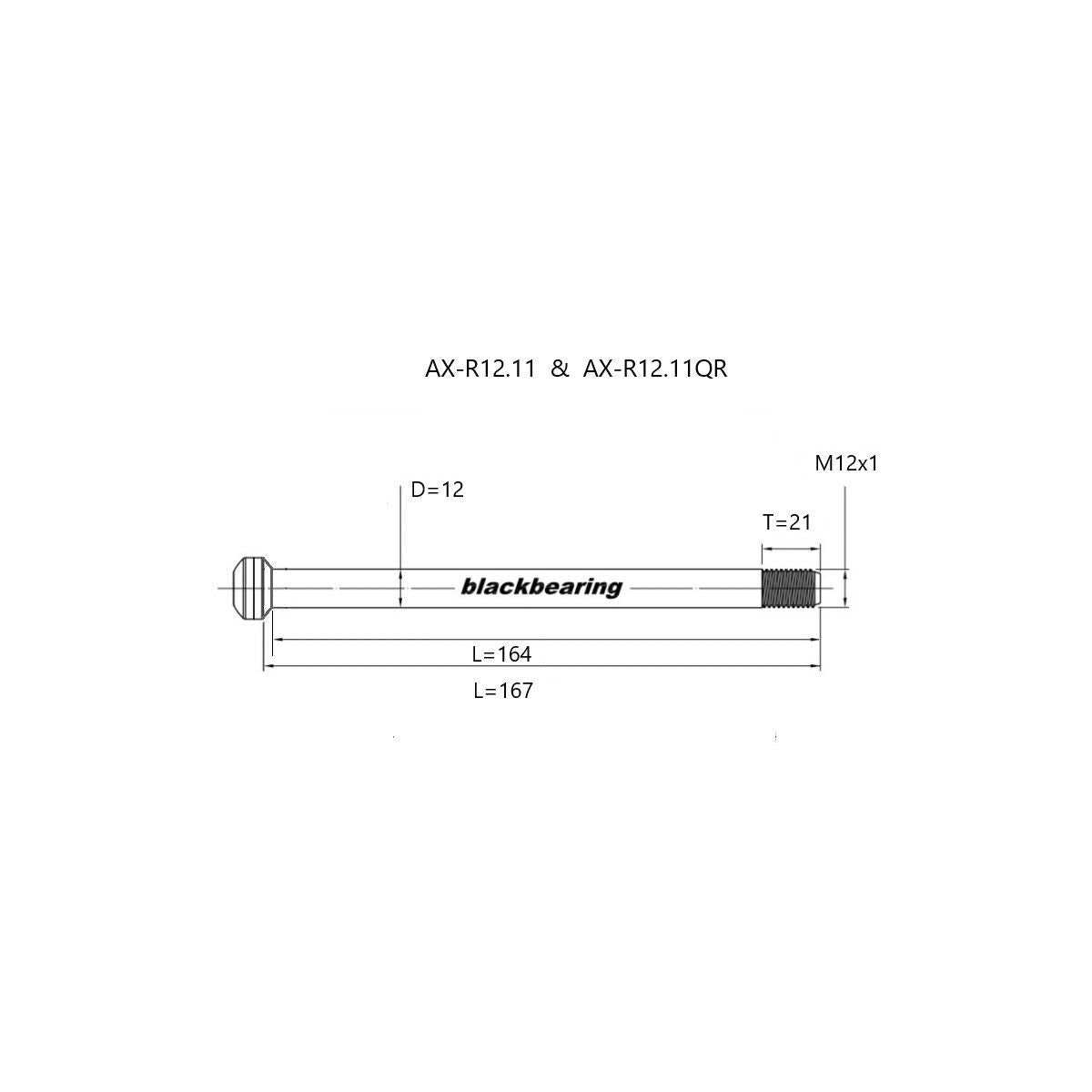 Axe de Roue Arrière BLACKBEARING 12x142 mm (12mm-167-M12x1-21mm) QR