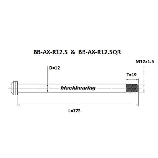 Axe de Roue Arrière BLACKBEARING 12x142/148 mm (12mm-172-M12x1.5-18mm) QR