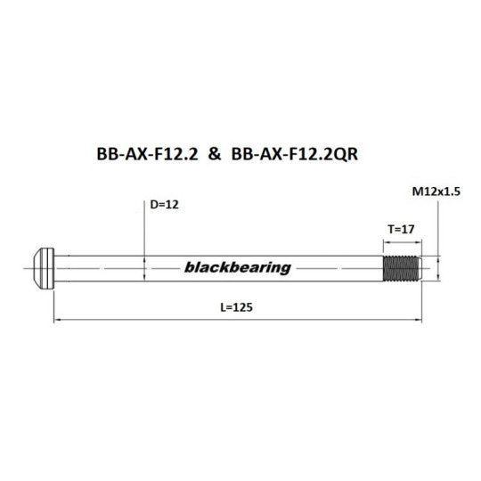 Axe de Roue Avant BLACKBEARING Route 12x100 mm (12mm-125-M12x1.5-16mm)