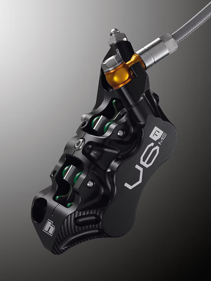 Par de frenos HOPE TECH 4 EVO V6Ti con latiguillos metálicos - Edición limitada negro/dorado