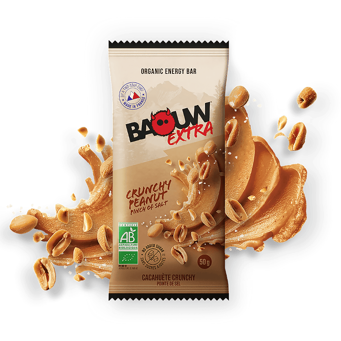 BAOUW BIO EXTRA Barrita energética crujiente de cacahuete (50g)