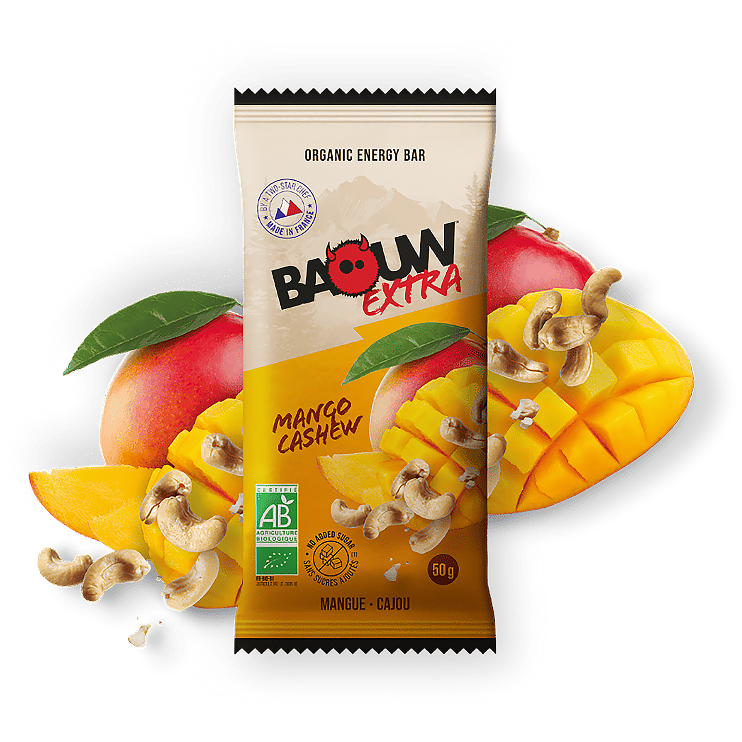 BAOUW BIO EXTRA Barrita energética de mango y anacardos (50g)