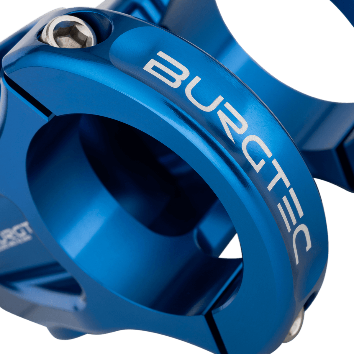 Potencia BURGTEC ENDURO MK3 azul — detalle de la sujeción del manillar