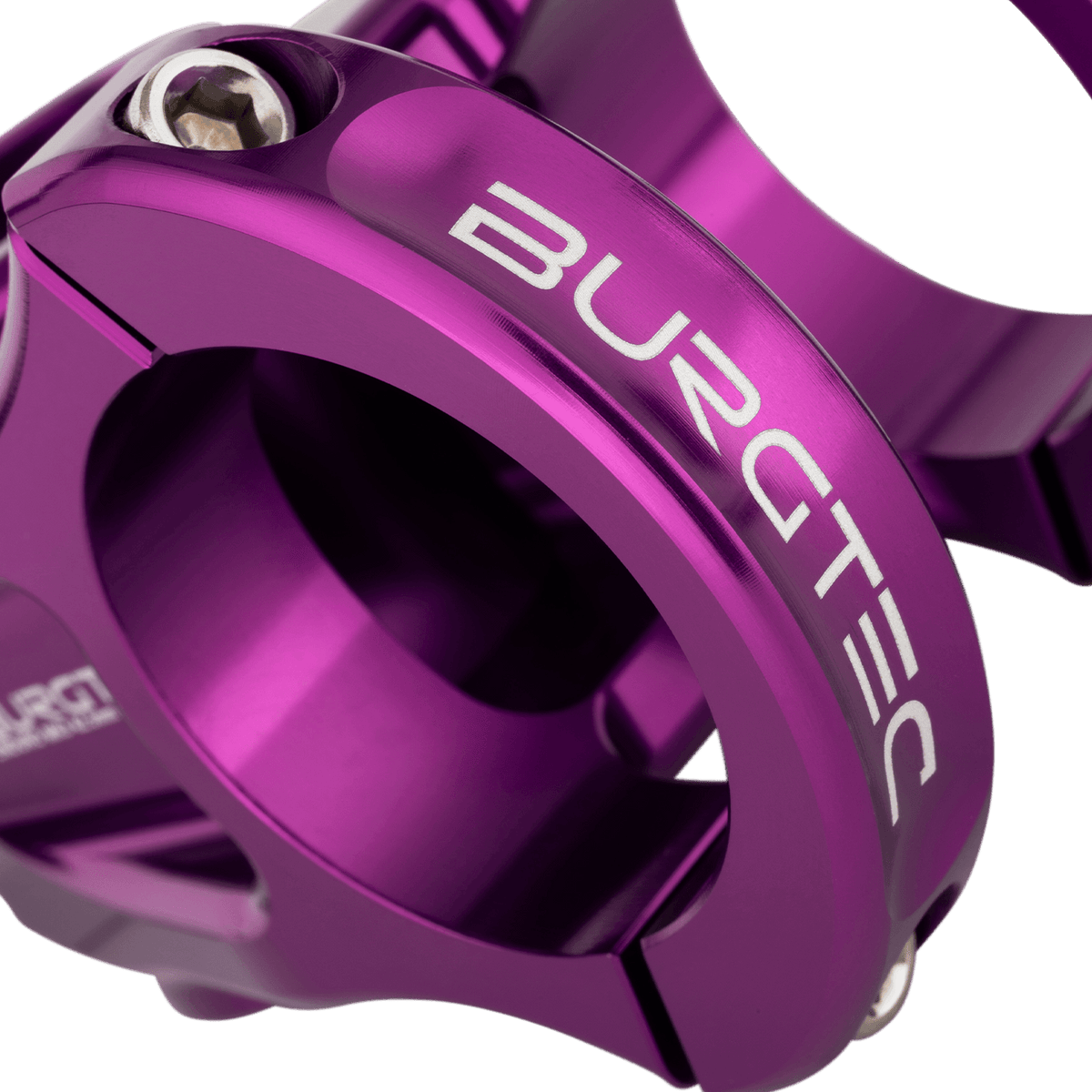 Potencia BURGTEC ENDURO MK3 violeta — detalle de la sujeción del manillar
