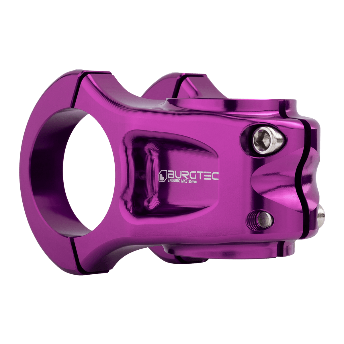 Potencia BURGTEC ENDURO MK3 violeta — vista trasera en tres cuartos