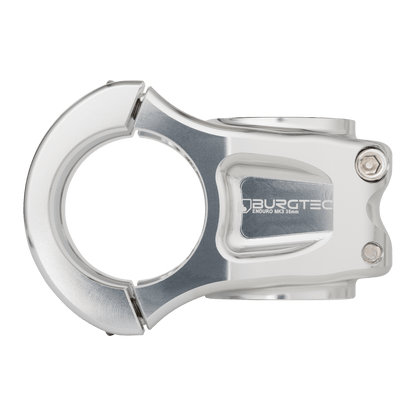 Potencia BURGTEC ENDURO MK3 plateada — vista de perfil