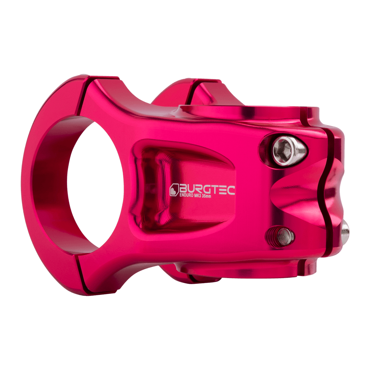 Potencia BURGTEC ENDURO MK3 rosa — vista trasera en tres cuartos