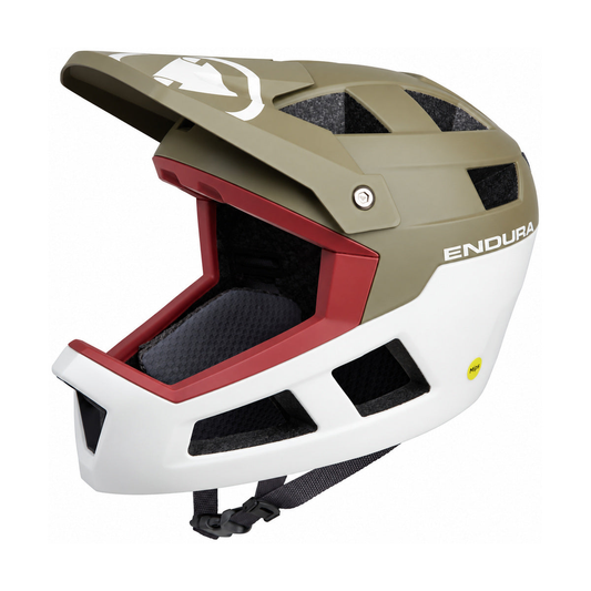 Casco integral de MTB ENDURA SINGLETRACK MIPS verde/blanco — fondo blanco
