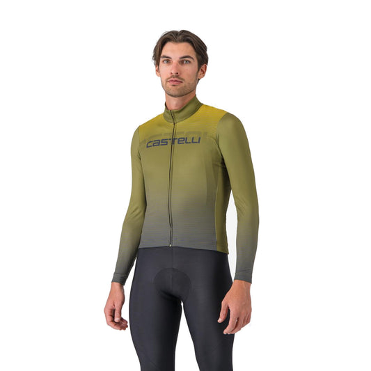 Maillot CASTELLLI APICE THERMAL de manga larga azul/mango mojito