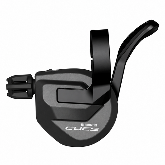 Mando de cambio izquierdo SHIMANO CUES SL-U8000-L 2V sin indicador de marcha — vista del producto sobre fondo blanco