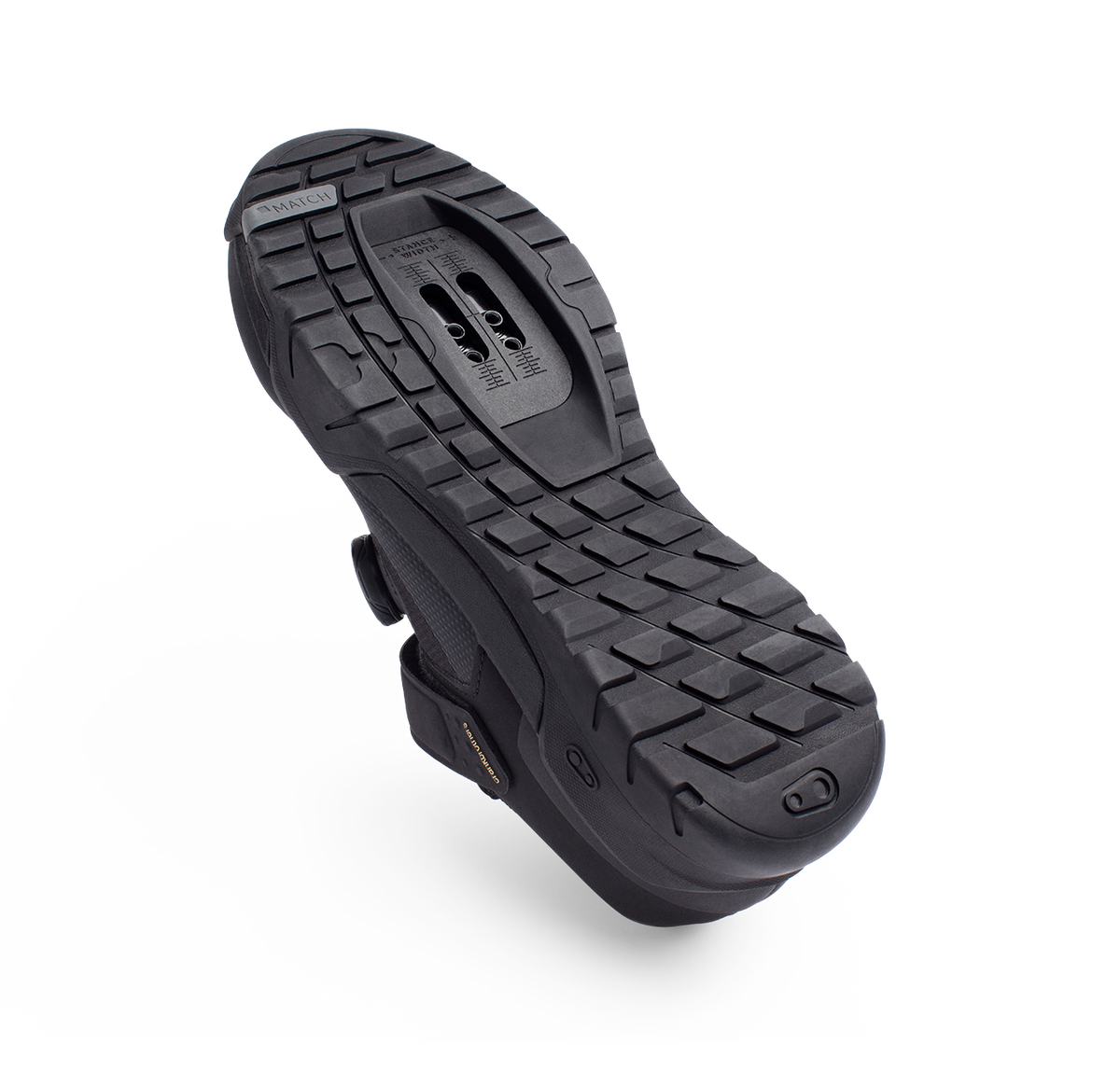 Zapatillas de MTB CRANKBROTHERS MALLET E-BOA negro/dorado — vista oblicua de la suela