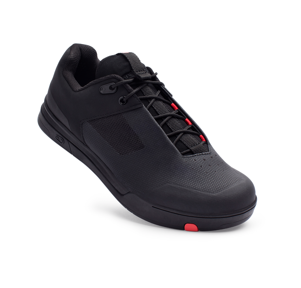 Zapatillas de MTB CRANKBROTHERS MALLET LACE CLIP-IN negras y rojas — vista de tres cuartos