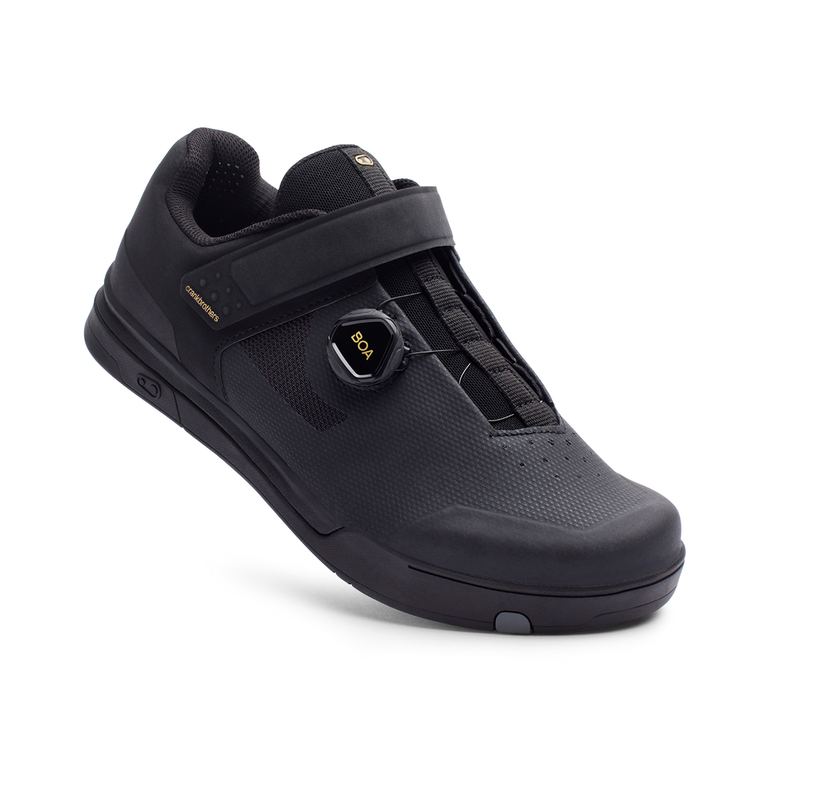 Zapatillas de MTB CRANKBROTHERS MALLET BOA CLIP negras/doradas — vista de tres cuartos