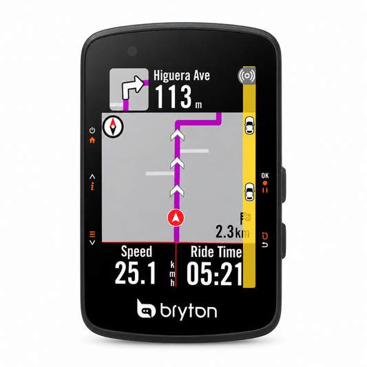 Ciclocomputador GPS BRYTON RIDER 550 E — vista frontal sobre fondo blanco
