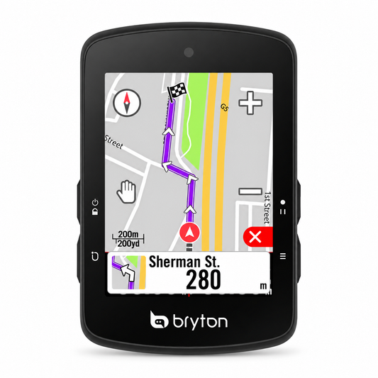 Ciclocomputador GPS BRYTON RIDER S510E — vista frontal sobre fondo blanco