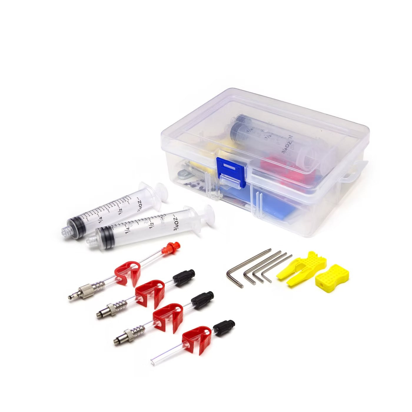 2x jeringas. vaso de purga. 2x adaptadores (M5). 1x borde de sangrado SRAM