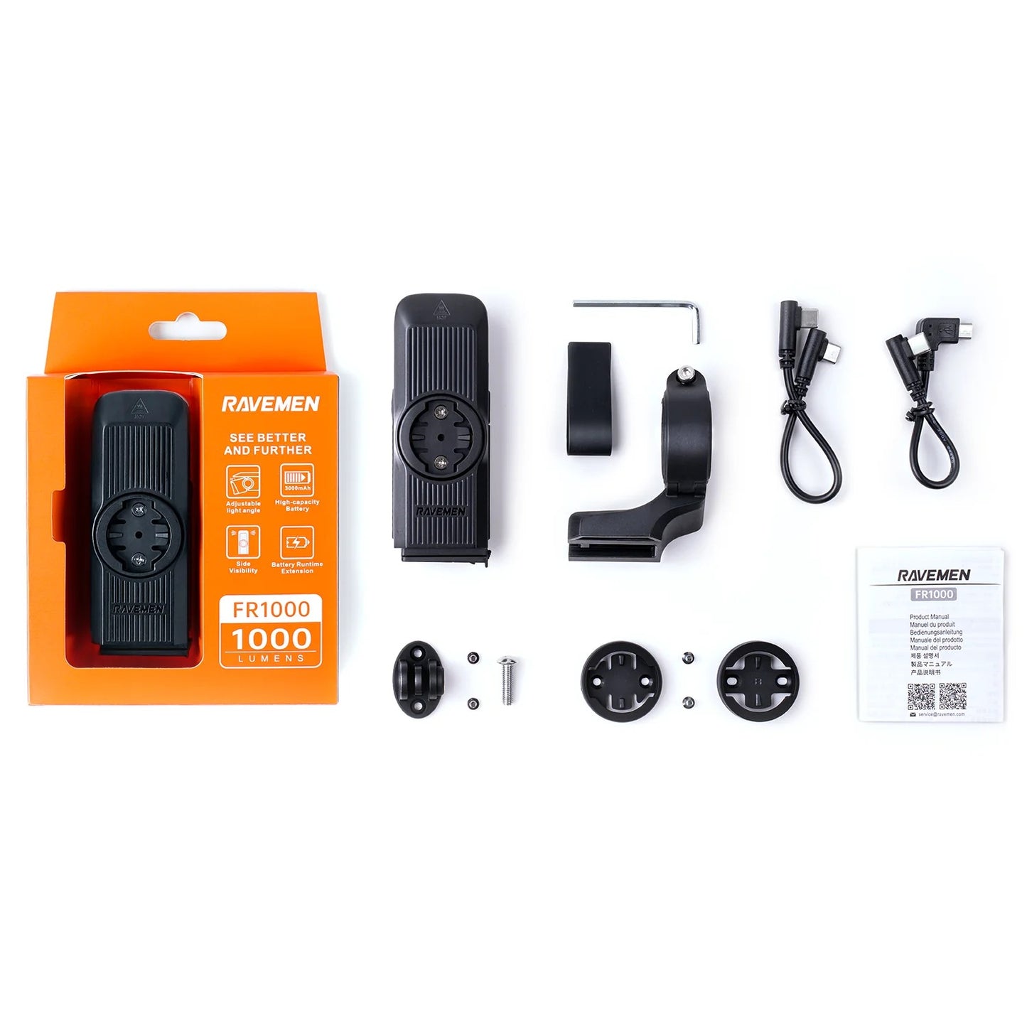 Luz delantera RAVEMEN FR 1000 - Garmin/Wahoo/Bryton