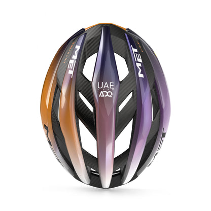 Casco de Carretera MET TRENTA 3K CARBON MIPS UAE TEAM ADQ 2026 Violeta/Naranja