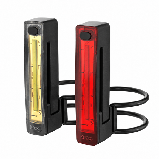 Juego de luces delantera y trasera KNOG PLUS TWINPACK de 40/20 lúmenes, negro — vista del producto sobre fondo blanco