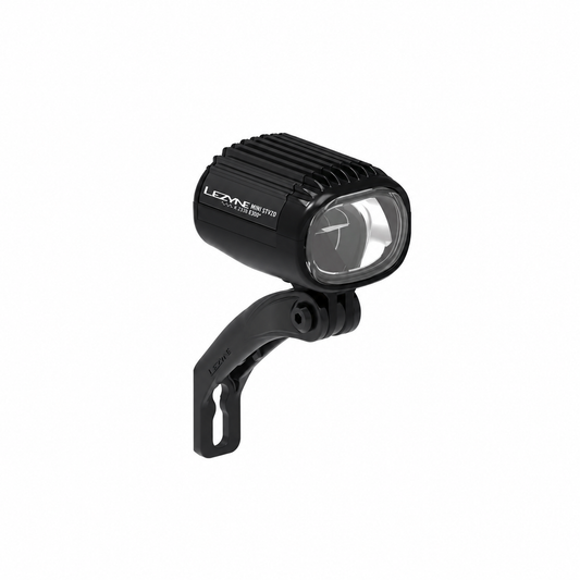 Luz delantera LEZYNE E-BIKE E-MINI STVZO E300+ negra — vista del producto sobre fondo blanco