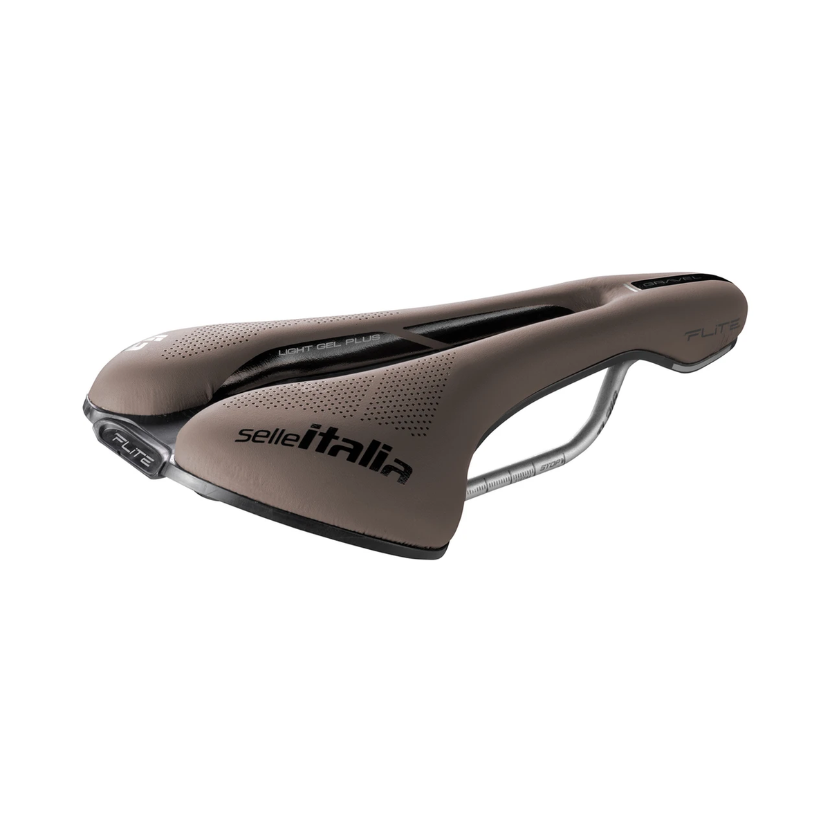Sillín SELLE ITALIA FLITE BOOST GRAVEL SUPERFLOW L3 con raíles TI 316 marrón — vista de tres cuartos en color marrón, L3