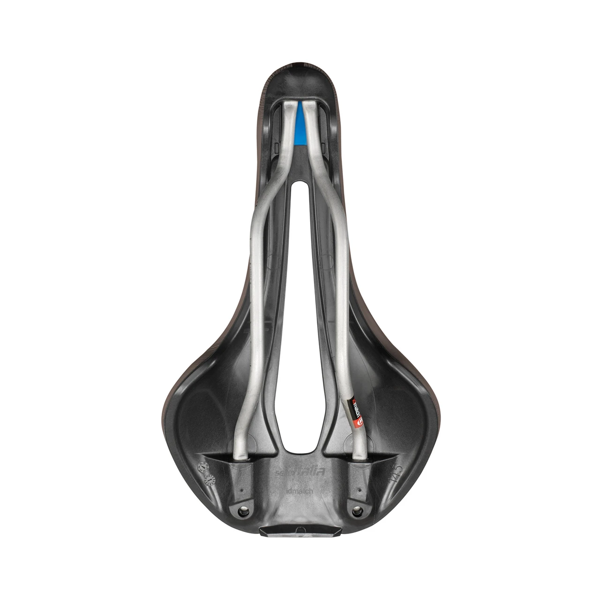 Sillín SELLE ITALIA FLITE BOOST GRAVEL SUPERFLOW L3 con raíles TI 316 marrón — vista inferior y raíles Ti316, L3