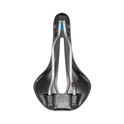 Sillín SELLE ITALIA FLITE BOOST GRAVEL SUPERFLOW L3 con raíles TI 316 marrón — vista inferior y raíles Ti316, L3